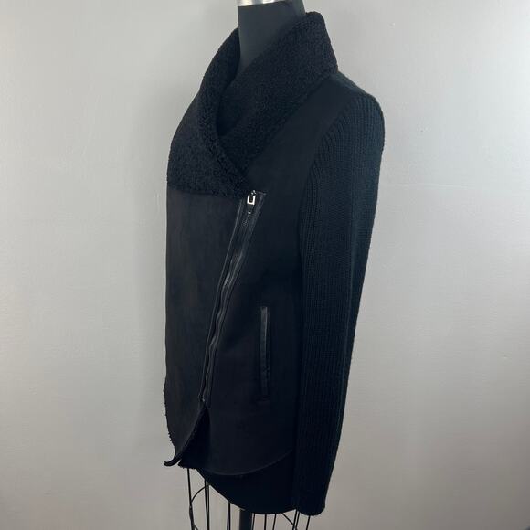 BlankNYC Black Knit Shawl Collar Faux Suede Asymmetric Swewater Jacket M Medium - Picture 6 of 9
